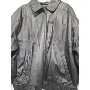 Vintage Towncraft Mens Black Leather Bomber Jacket XL Full Zip